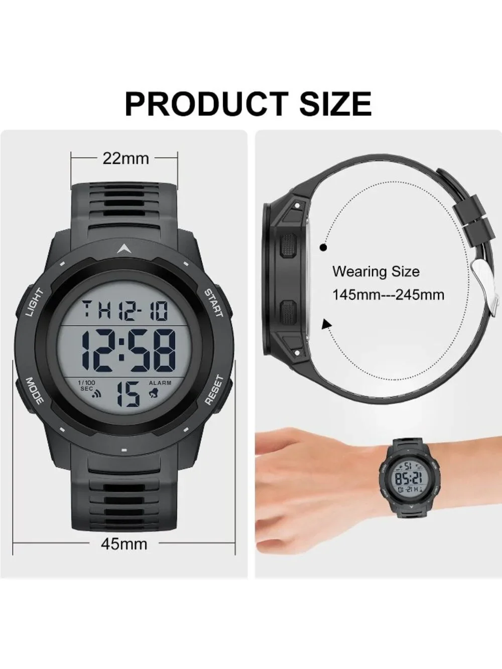 Men's All Black Analog Quartz Rubber Strap Military Waterproof LED Digital Watch